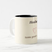 Minimal Aesthetic Quote Design “Healing Looks Good ツートーンマグカップ (正面左)