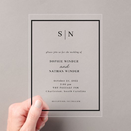 Minimal and Chic | Black and White Wedding アクリル招待状 (インサイチュ (ポータブル))