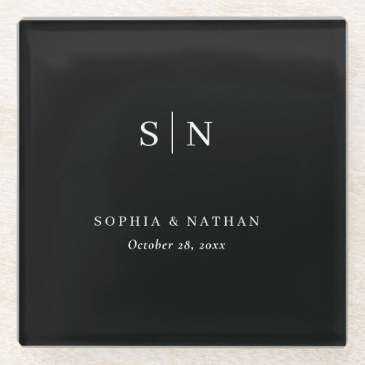 Minimal and Chic | Black and White Wedding ガラスコースター (正面)