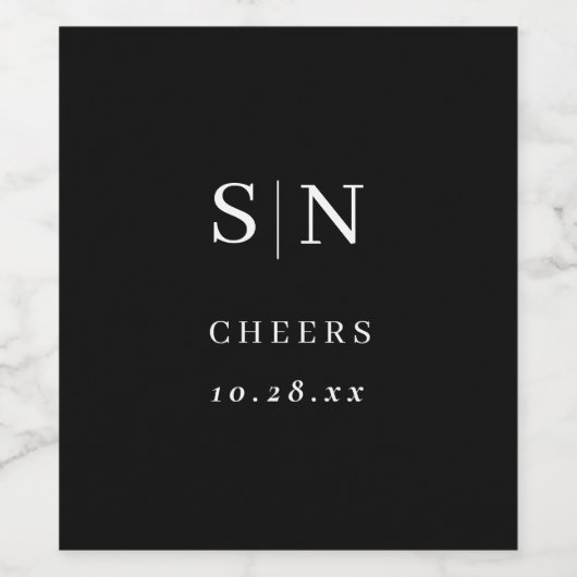 Minimal and Chic | Black and White Wedding ワインラベル (シングルラベル)