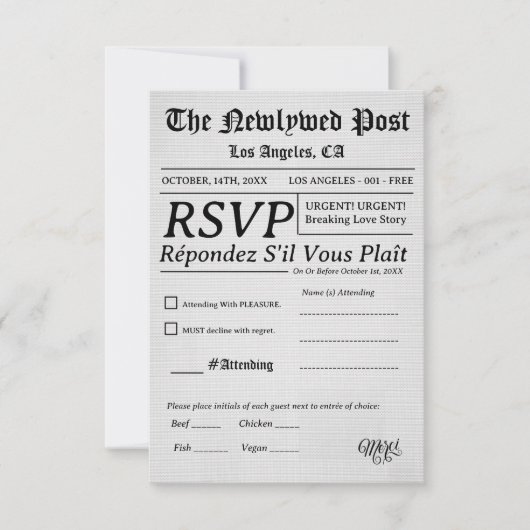 Minimal and Chic | Black and White Wedding 出欠カード (正面)