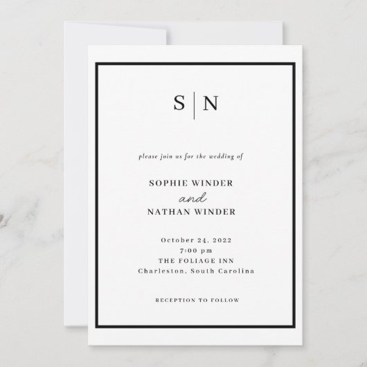 Minimal and Chic | Black and White Wedding 招待状 (正面)