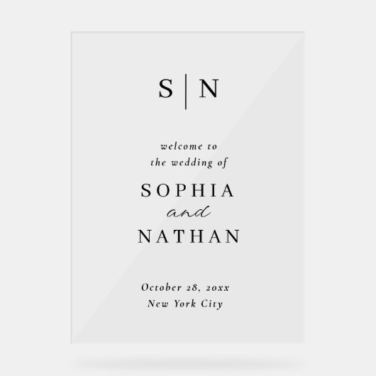Minimal and Chic | Black and White Wedding Welcome アクリルサイン (正面)