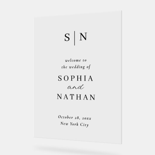 Minimal and Chic | Black and White Wedding Welcome アクリルサイン (傾斜)