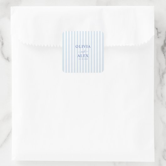 Minimal and Chic Blue French Personalized Wedding  スクエアシール (バッグ)