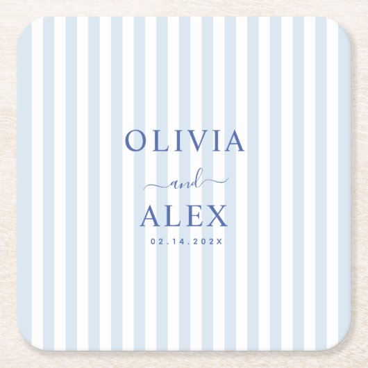Minimal and Chic Blue French Personalized Wedding スクエアペーパーコースター (正面)