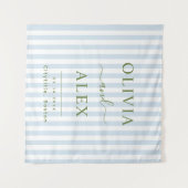 Minimal and Chic Blue French Personalized Wedding タペストリー (正面(横))