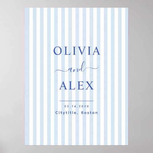 Minimal and Chic Blue French Personalized Wedding ポスター (正面)