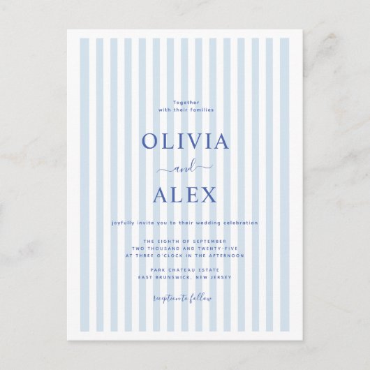 Minimal and Chic Blue French Personalized Wedding ポストカード (正面)