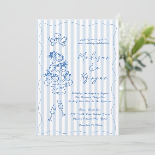 Minimal and Chic Blue French Personalized Wedding 招待状 (スタンド正面)
