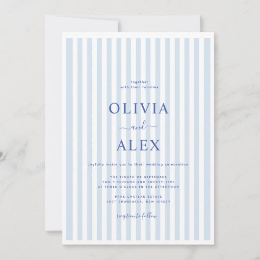 Minimal and Chic Blue French Personalized Wedding  招待状 (正面)