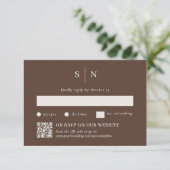 Minimal and Chic Brown | Traditional and QR Code 出欠カード (スタンド正面)