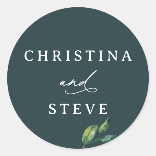 Minimal and Chic Green Wedding ラウンドシール (正面)