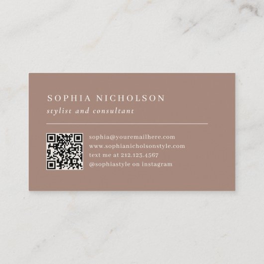 Minimal and Chic | Taupe Monogram and QR Code 名刺 (裏面)