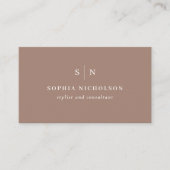 Minimal and Chic | Taupe Monogram and QR Code 名刺 (正面)