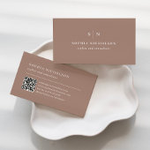 Minimal and Chic | Taupe Monogram and QR Code 名刺