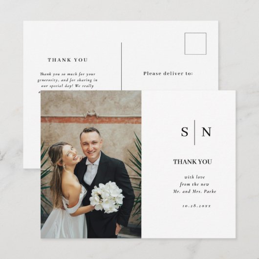 Minimal and Chic | White and Black Wedding ポストカード (正面/裏面)