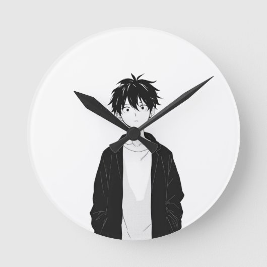 Minimal Anime Boy Wall Clock ラウンド壁時計 (正面)