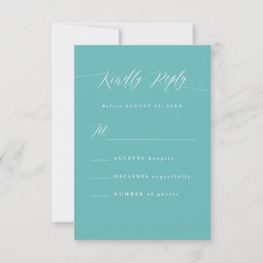 Minimal Aqua Blue RSVP Calligraphy Response Card (正面)