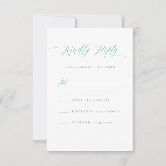 Minimal Aqua Blue RSVP Calligraphy Response Card (正面)