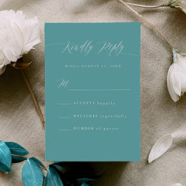 Minimal Aqua Blue RSVP Calligraphy Response Card