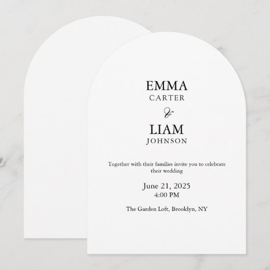 Minimal Arch Wedding Invitation Editable Elegant 招待状 (正面/裏面)