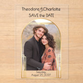 Minimal Art Deco Arch Photo Wedding Save the Date アクリル招待状 (正面)