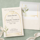 Minimal Art Nouveau Gold Arch Calla Lily Wedding 招待状