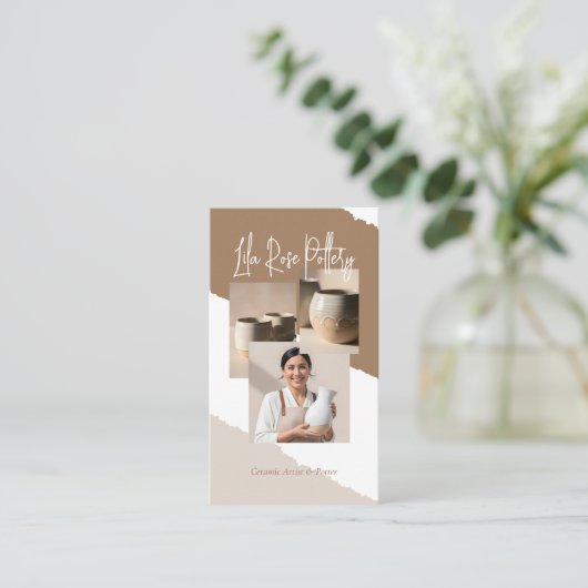 Minimal Artistic Handmade Pottery Photo Collage 名刺 (スタンド正面)