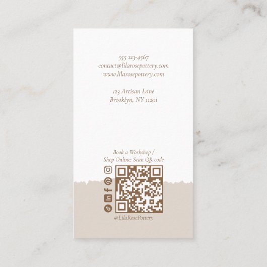 Minimal Artistic Handmade Pottery Photo Collage 名刺 (裏面)