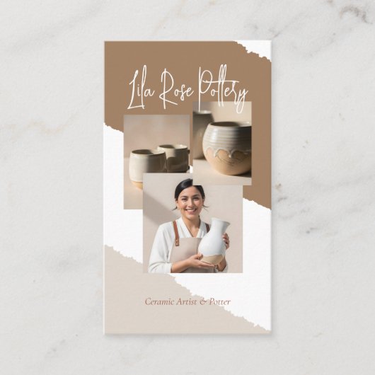 Minimal Artistic Handmade Pottery Photo Collage 名刺 (正面)