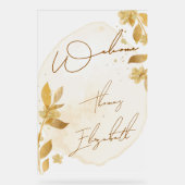 Minimal Autumn Golden Botanical Script Wedding アクリルサイン (正面)