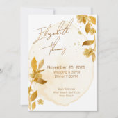 Minimal Autumn Golden Botanical Script Wedding 招待状 (正面)