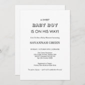 Minimal Baby Boy Shower Typography Design 招待状 (正面/裏面)