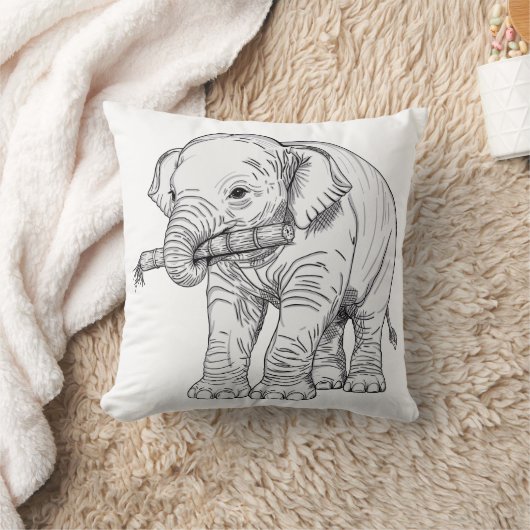 Minimal Baby Elephant Line Art Vector Illustration クッション (ブランケット)