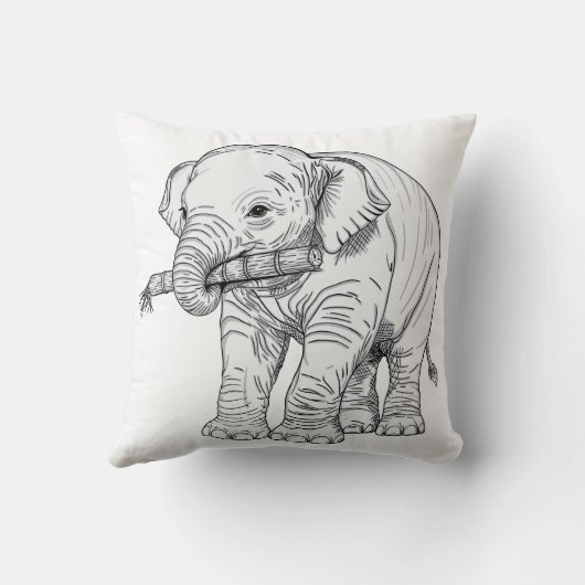 Minimal Baby Elephant Line Art Vector Illustration クッション (裏面)