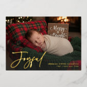 Minimal Baby First Christmas Joyful Photo 箔シーズンカード (正面)