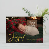 Minimal Baby First Christmas Joyful Photo 箔シーズンカード (立ち正面)