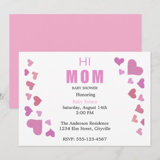 Minimal Baby Girl Shower Invitation 案内状 (正面/裏面)