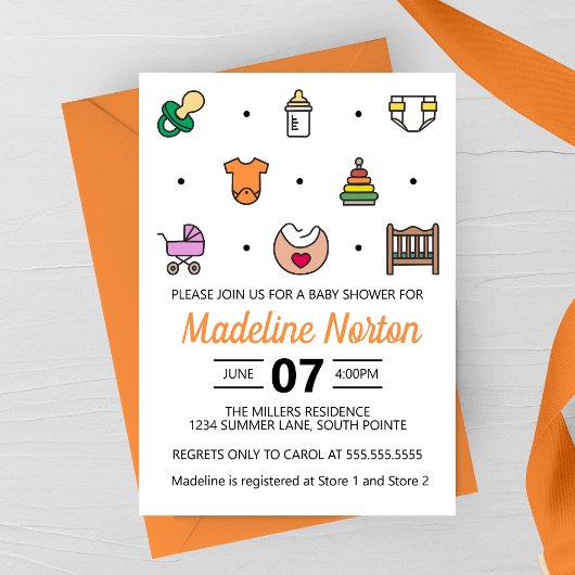 Minimal Baby Icons Baby Shower 招待状
