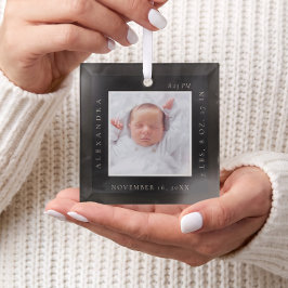 Minimal Baby Name Birth Stats Photo Black Keepsake ガラスオーナメント