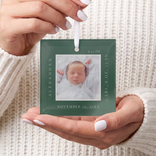 Minimal Baby Name & Birth Stats Photo Keepsake ガラスオーナメント