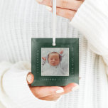 Minimal Baby Name & Birth Stats Photo Keepsake ガラスオーナメント<br><div class="desc">Minimal and modern simple baby photo & birth Stats keepsake photo ornament. The design features a simple minimal design with a square photo design to display your special baby photo. The Baby's Name,  date,  time,  and birth stats are displayed in a simple modern design around the photo.</div>