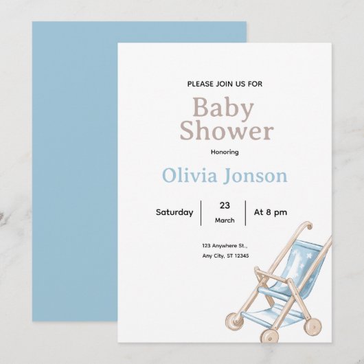 Minimal Baby Shower Invitation,ditable Baby card 招待状 (正面/裏面)