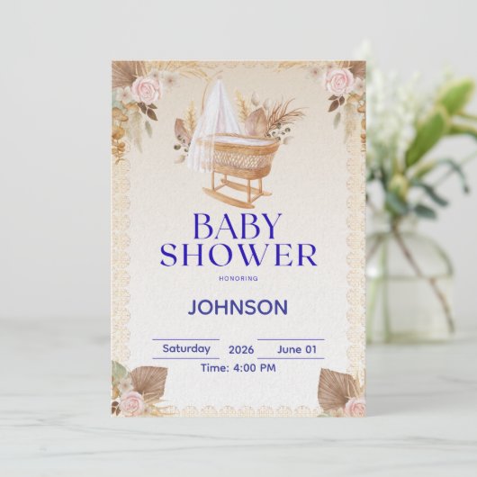 Minimal Baby Shower Invitation | Modern Neutral 招待状 (スタンド正面)