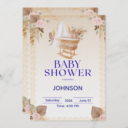 Minimal Baby Shower Invitation | Modern Neutral 招待状 (正面/裏面)