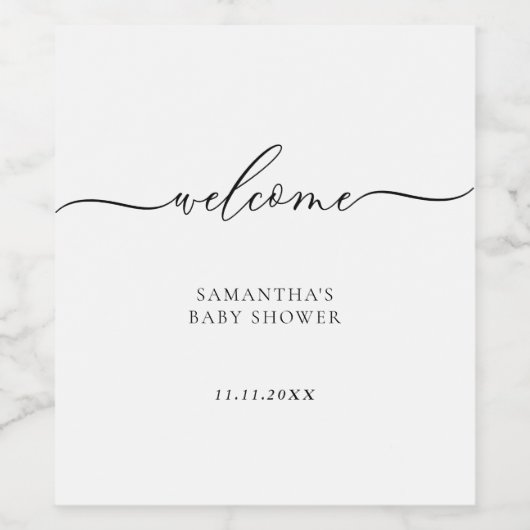 Minimal Baby Shower Script Letter Welcome ワインラベル (シングルラベル)