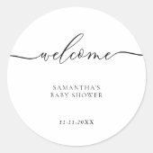 Minimal Baby Shower Script Lettering Welcome ラウンドシール (正面)