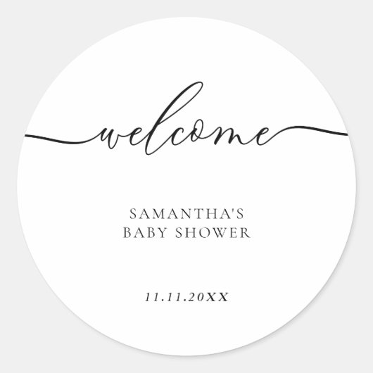 Minimal Baby Shower Script Lettering Welcome ラウンドシール (正面)