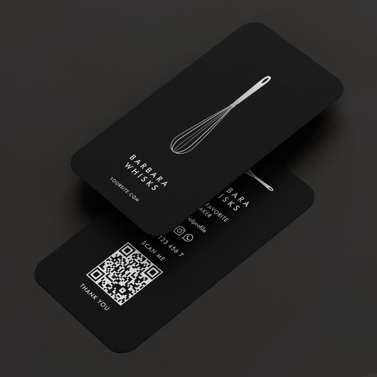 Minimal Baker Pastry Caterer Black Silver Whisk  名刺